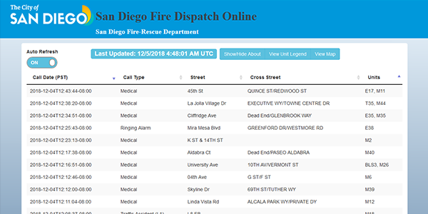 Preview of the fire dispatch online app