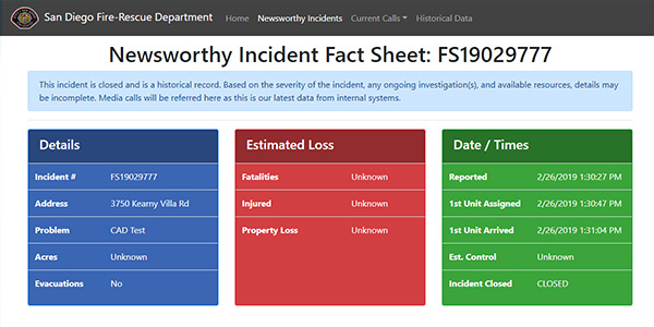 Image preview of the Newsworthy Incidents page